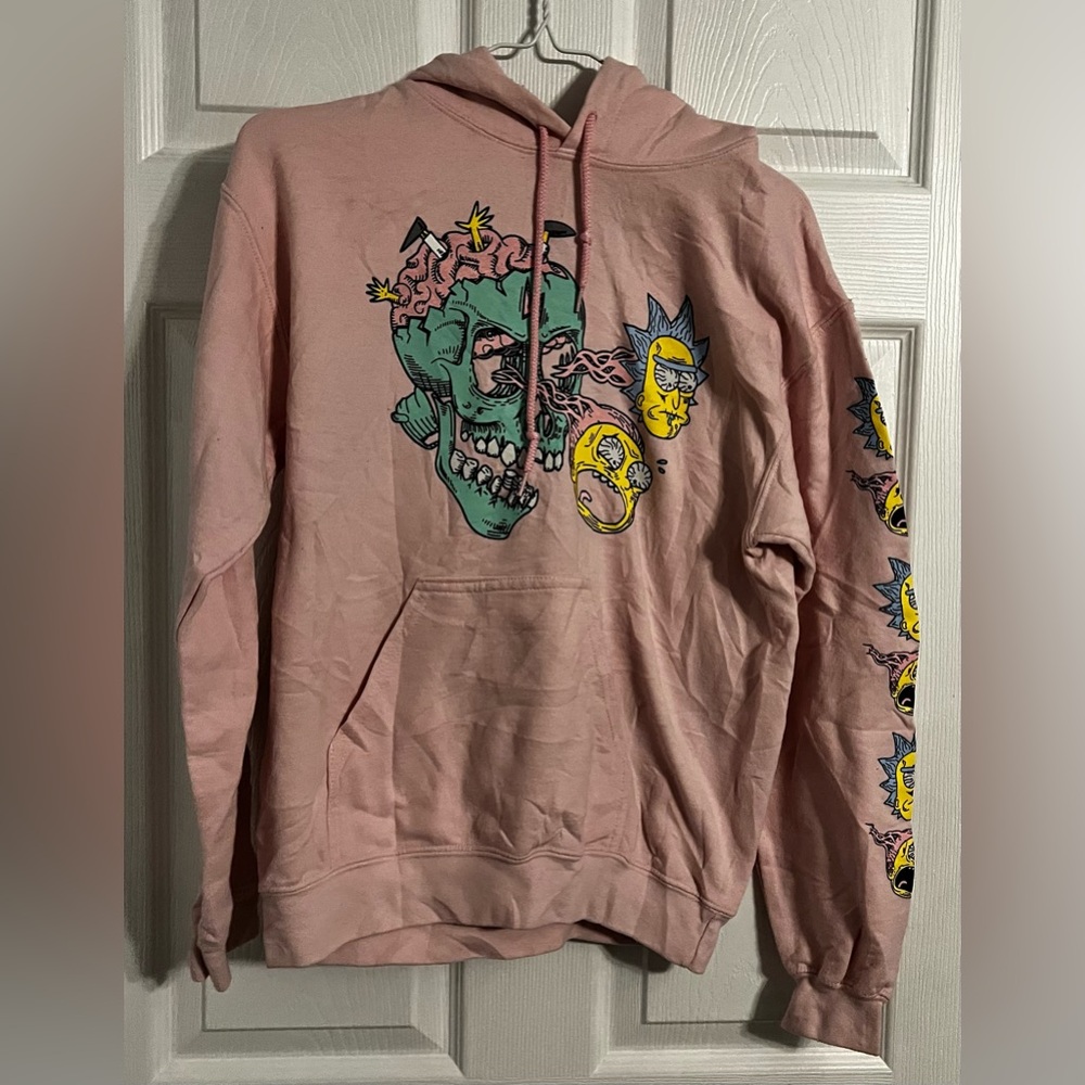 Rick & Morty adult swim Cartoon Network size small pink hoodie graphic print